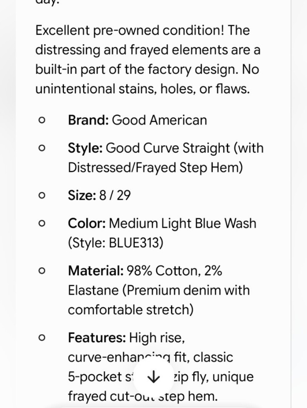 Good American Good Curve Women's Deconstructed Hem Blue Straight Leg Jeans, 29/8 - Picture 10 of 10